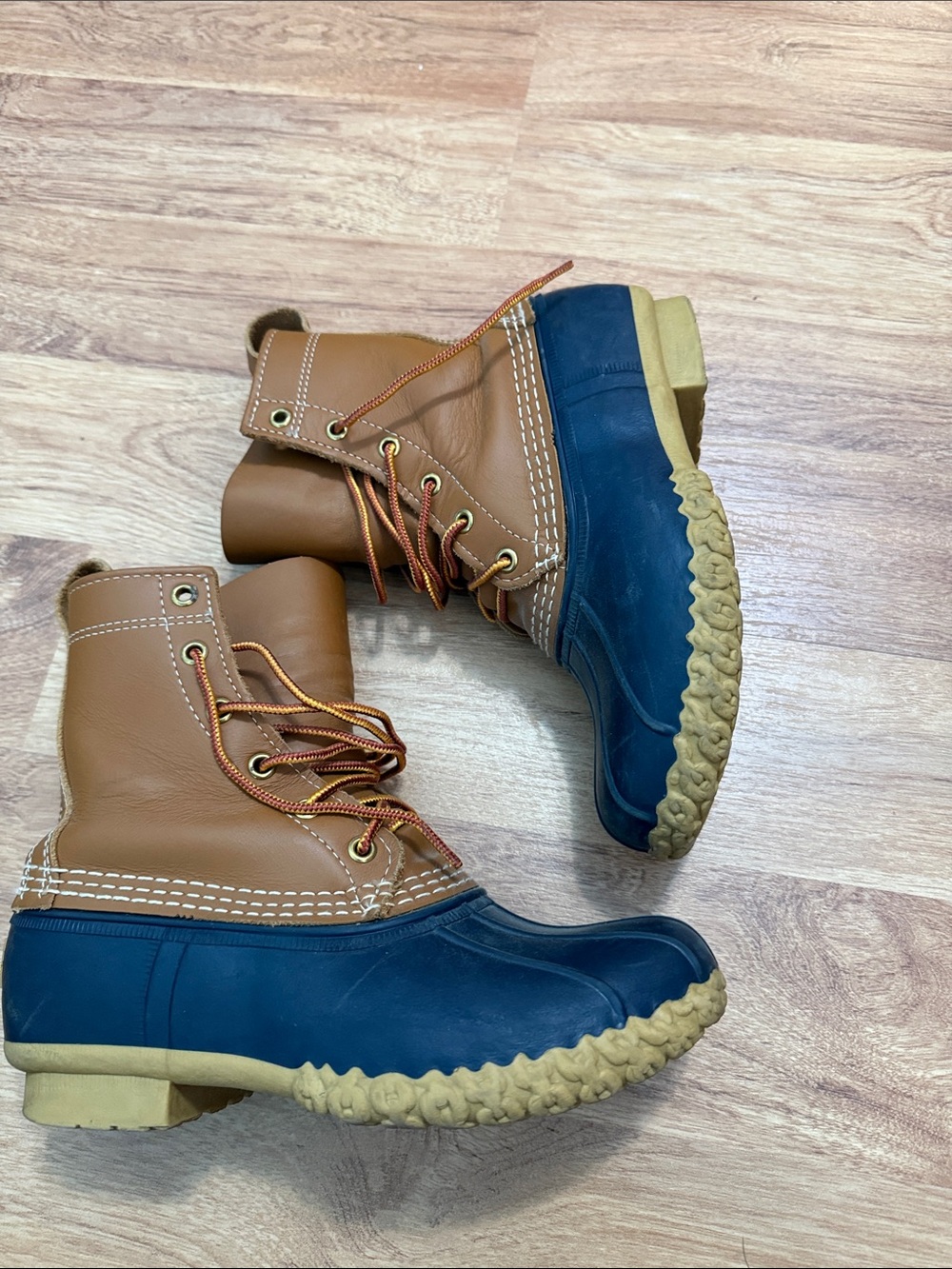 L.L. Bean Womans Brown and Navy Waterproof Duck Boots - Picture 2 of 4